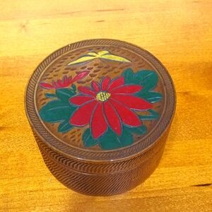 Vintage Hand Carved Painted Ashtrays With Holder Occupied Japan Wooden